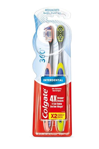 Colgate فرشاة أسنان بينية 360 درجة، قطعتان متعددة الألوان