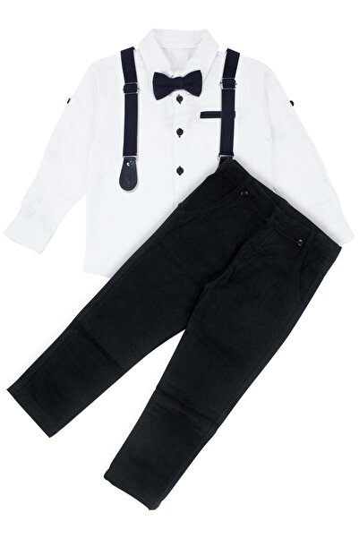 bebegen Boy's Navy Blue Bow Tie and White Shirt Set