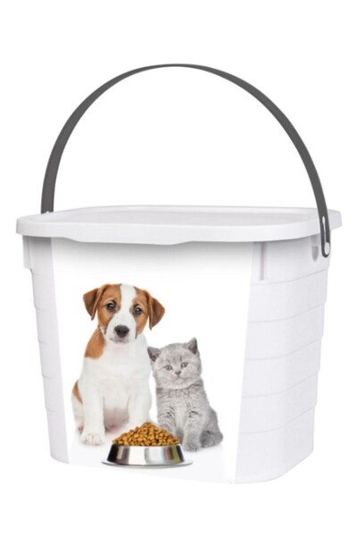 Flora Kulplu Evcil Hayvan Mama Saklama Kutusu 7,3 Litre, Kapaklı Kedi ve Köpek Kuru Maması Kumu Kovası