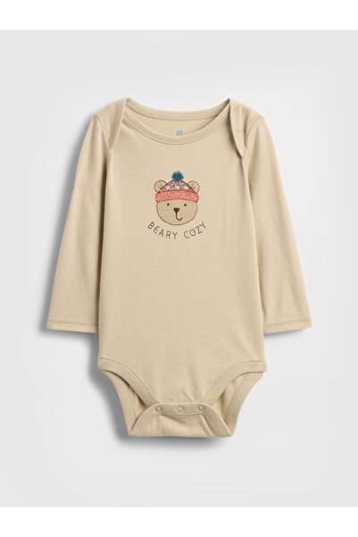 GAP Bebek Koyu Bej First Favorites Organik Pamuk Grafik Bodysuit