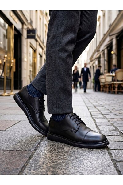 BOA Ba0003 Black Men's Oxford Shoes with Covered Toe and Laces