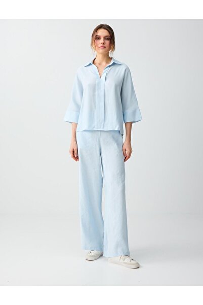 Jimmy Key Μπλε υφαντό παντελόνι με λεπτομέρεια τσέπης, ελαστική μέση και κανο...