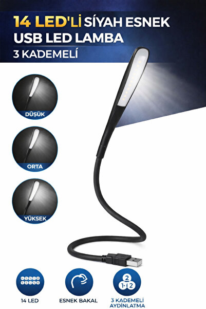 Ecuy 14 Led USB Lamba Esnek 3 Kademeli Masa Lambası Bilgisayar Laptop Klavye ...