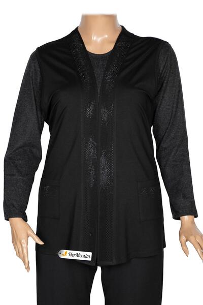 Hermevsim Hesna Γυναικείο Μαύρο Γιλέκο Nisan Μεγάλου Μεγέθους με Τσέπη στο Γι...