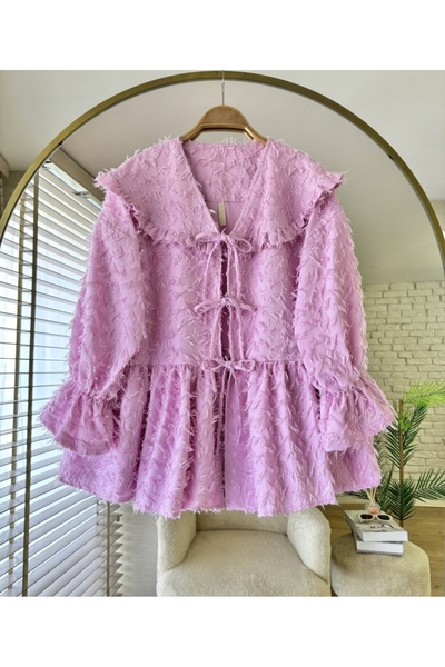 MODA VEDAT Γυναικείο κιμονό με λεπτομέρειες από φτερά και δέσιμο μπροστά -0450