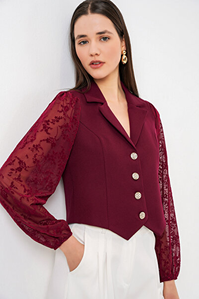 Bigdart Γυναικείο κοντό μπουφάν με σχέδια 0751 - Βουργουνδία