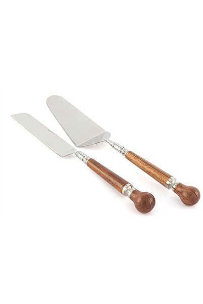 Mikasa Moor Silver Wooden Cake Serving Set