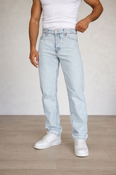 oraystore Pantaloni din denim confortabili pentru bărbați, cu croială dreaptă...