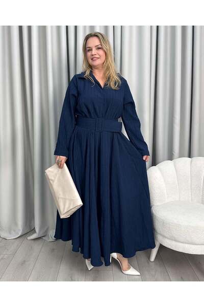 FUNDA Amber Belted Dress Navy Blue
