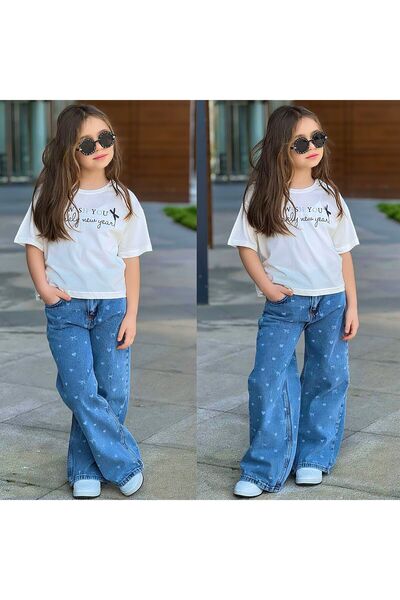 RAPAPA Devojčica majica plava srčana pantalona set-2637M