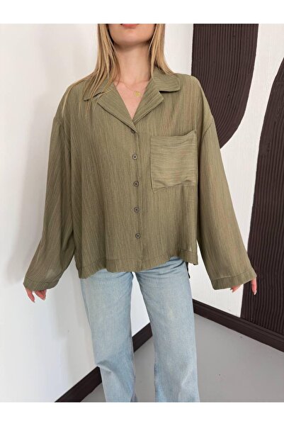 Ekim Store Πουκάμισο Oversize με Λεπτομέρεια Ριγέ Σχέδιο και Μονή Τσέπη