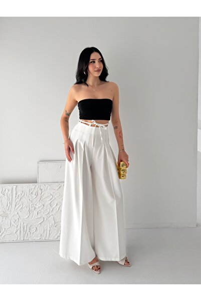 02Lady Fashion Παντελόνι Palazzo με φαρδιά μπατζάκια, φερμουάρ, ψηλόμεσο, με ...