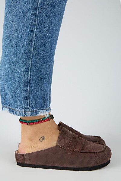 Manijero Ziva 2 Γυναικείες παντόφλες από γνήσιο δέρμα Loafer Sabo Brown