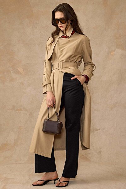 Olcay Λεπτή καμπαρντίνα από μαλακό ύφασμα χωρίς επένδυση με μεταλλικά αξεσουά...