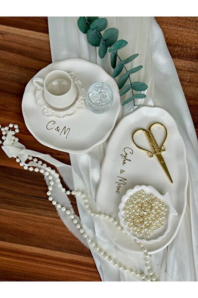 Markasız ucuz Kişiye Özel İsim Yazılı Nişan & Söz Tepsisi Seti – Yüzük tabağı...