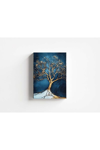 OEM Tablou decorativ Re-Bloom, model copac, pânză/lemn masiv, albastru/auriu,...