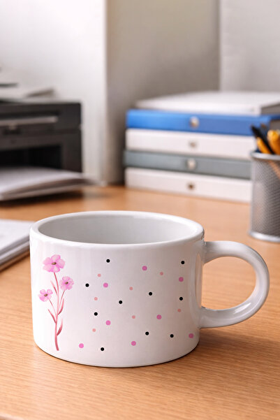 giftkonsept Polka Dot Elegant Floral Printed White Mini Mug with Handle Teacup