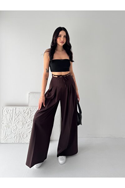 02Lady Fashion Παντελόνι Palazzo με φαρδιά μπατζάκια, φερμουάρ, ψηλόμεσο, με ...