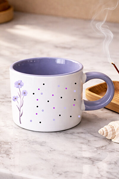 giftkonsept Polka Dot Elegant Floral Printed Purple Handle Mini Mug Teacup