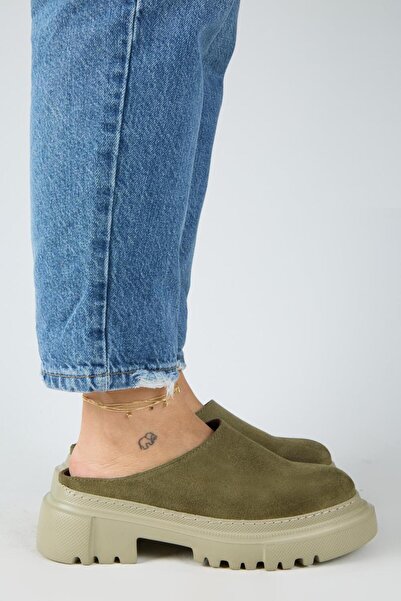 Manijero Γυναικείες δερμάτινες παντόφλες Bianca από γνήσιο δέρμα Flat Sabo Khaki