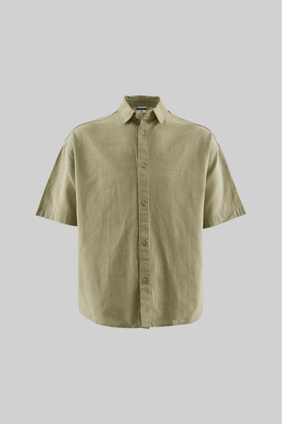 Machinist Men's Basic Linen Oversize Shirt Green