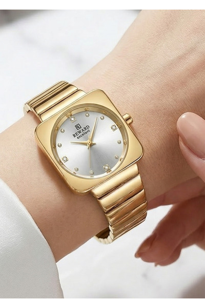Reward Women's Gold Metal Cord Square Case Silver Dial Stone Wristwatch with ...