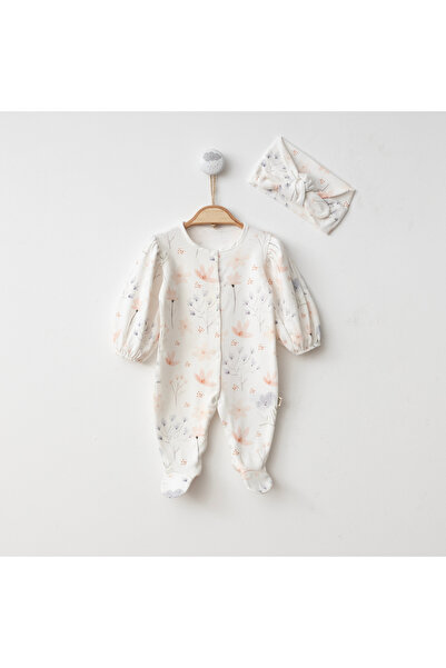 Pasillo Baby Girl Cotton Newborn Floral Patterned Jumpsuit with Bandana Hospi...