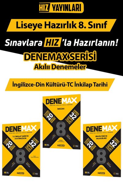 Hız Yayınları Denemax Akıllı Deneme İngilizce-TC İnkilap Tarihi-Din Kültürü S...