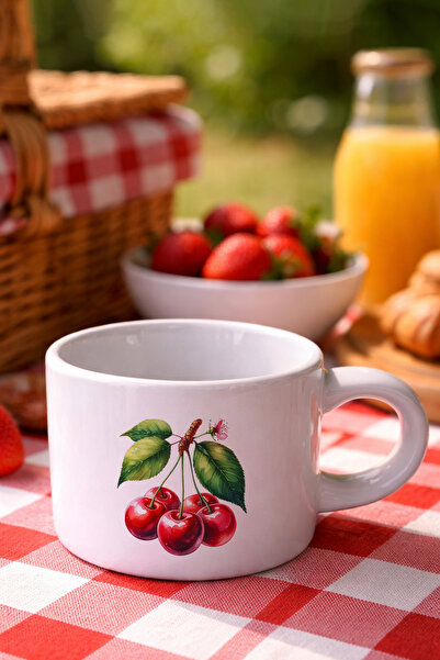 giftkonsept Fruit Series Cherry Printed Mini Mug Teacup with White Handle