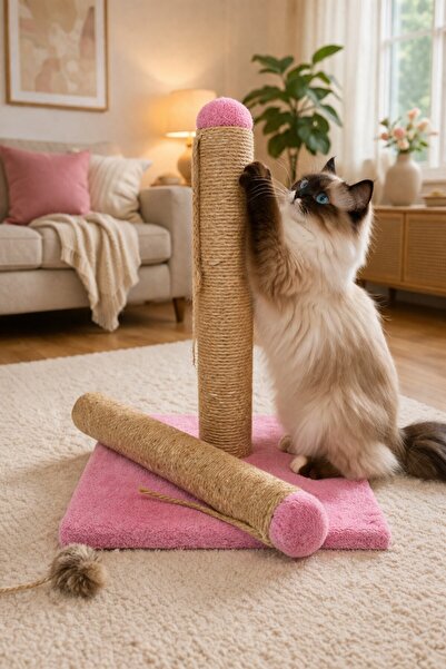 Pettrend Yedekli Pembe Kedi Tırmalama Tahtası Yedek Borulu-42Cm