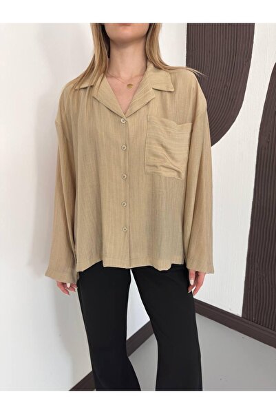 Ekim Store Πουκάμισο Oversize με Λεπτομέρεια Ριγέ Σχέδιο και Μονή Τσέπη