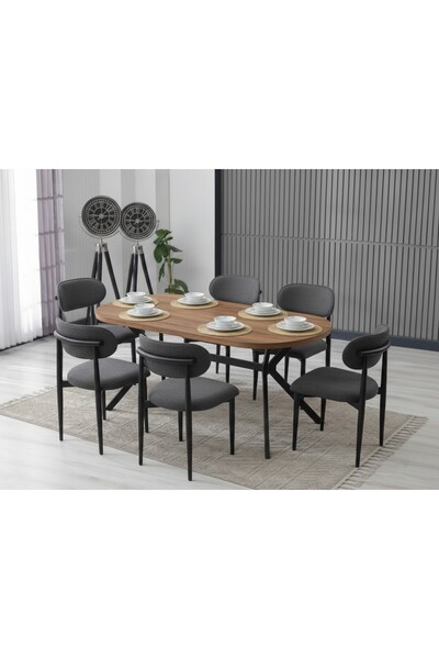JoyMassa LUNA ARYA YEMEK MASASI TAKIMI / 6 KİŞİLİK MDF MASA & POLO SANDALYE T...