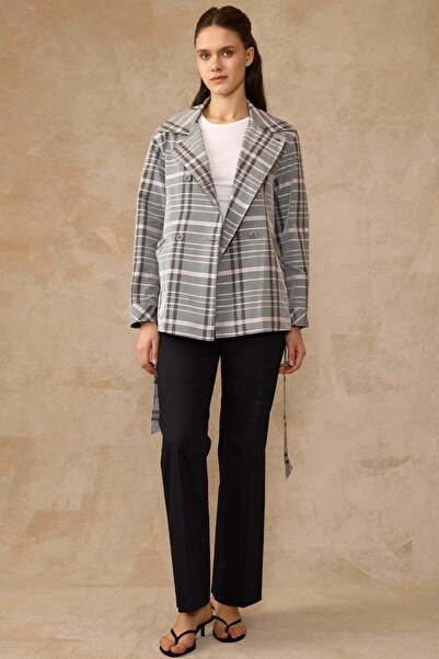 Olcay Καρό μοτίβο χωρίς επένδυση κοντό παλτό PUDRA 6848