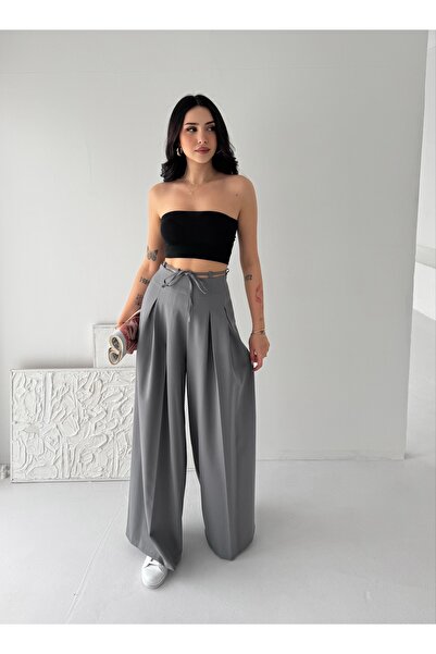 02Lady Fashion Παντελόνι Palazzo με φαρδιά μπατζάκια, φερμουάρ, ψηλόμεσο, με ...