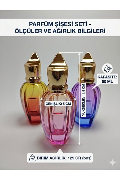 ANADOLU PARFÜM Oriental Series 3-Piece Set - 50 ml Premium Empty Bottle Set - Gradient Color Luxury Design