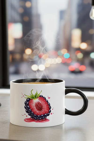 giftkonsept Fruit Series Blackberry Printed Mini Mug Teacup with Black Handle