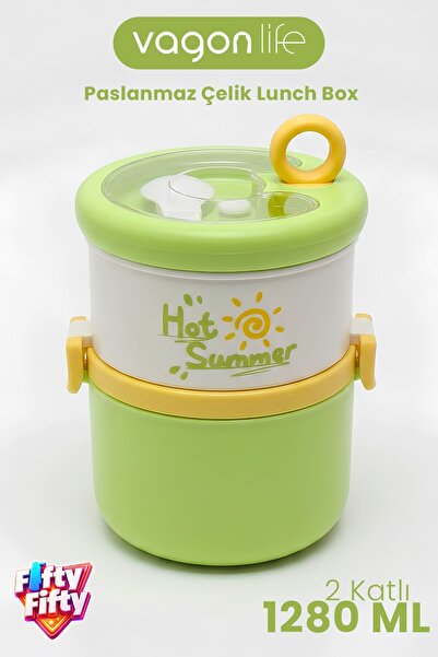 Vagonlife 1280 ML 2 Kat Sızdırmaz 304 Paslanmaz Çelik Bento Lunch Box Yeni Ne...