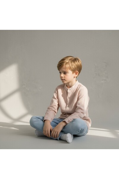 NR NarRengi Αγορίστικο λευκό πουκάμισο μουσελίνας 100% βαμβακερό με γιακά, κα...