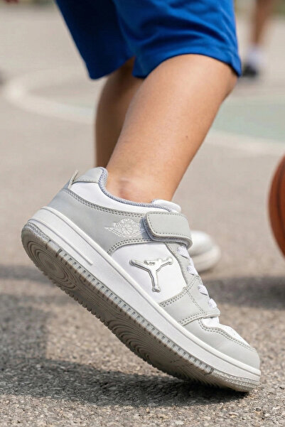 IN-STEP Pedira Boys' Gray and White Basketball Style Velcro Sneakers