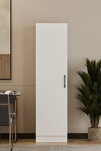 Mufi WooD Çok Amaçlı Dolap MDF Beyaz Tek Kapaklı Raflı Banyo Mutfak Kiler Dolabı