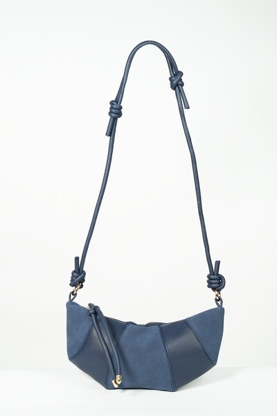 BAHELS Women's Suede Navy Blue Croissant Shoulder Bag