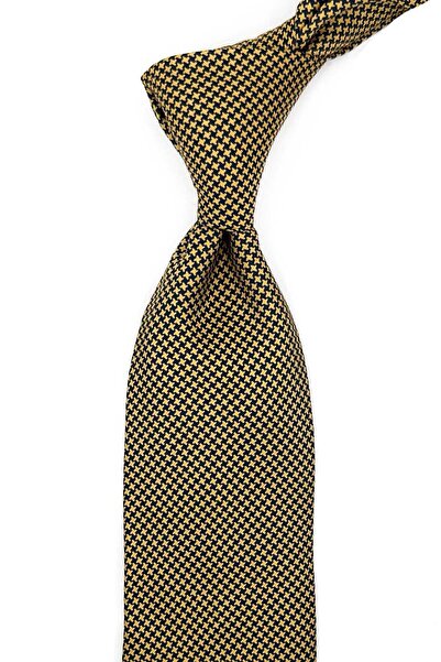 Kravatkolik Yellow - Black Star Pattern Italian Silk Tie Ik2366