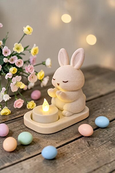 tredblock Sevimli Tavşan Tealight Mumluk - Paskalya Dekoru
