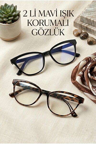 Zzla Mavi Işık Korumalı 2'Lİ SET Gözlük Cat Eye Optik Uyumlu (Şeffaf Camı Değ...