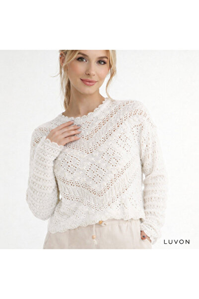 LUVON Λευκό ανάγλυφο Με σχέδιο δαντελωτή πλέξη ελαφρύ Γυναικεία Βαμβάκι Μπλούζα