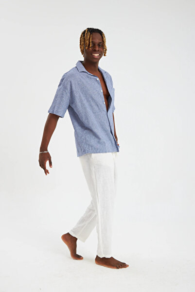 everhold Piti Kare Casual Fit Oversize Keten Gömlek