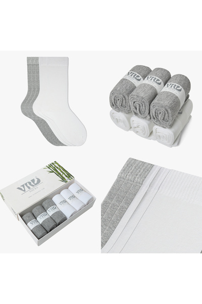 VARDAR SOCKS Dikişsiz Bambu Kadın Çorap Gri Beyaz Renk Kadın Çorap Kutulu 6 Çift Premium Mix Düz Uzun Çorap