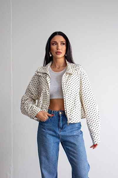 Narin Studios Μπουφάν Bomber με φερμουάρ σε λευκό και μπλε πουά