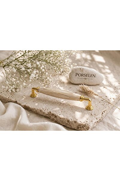 Porcellana Perla Λαβή ντουλαπιού από πορσελάνη 160mm(16cm) Χρυσό-Κουζίνα Μπάν...