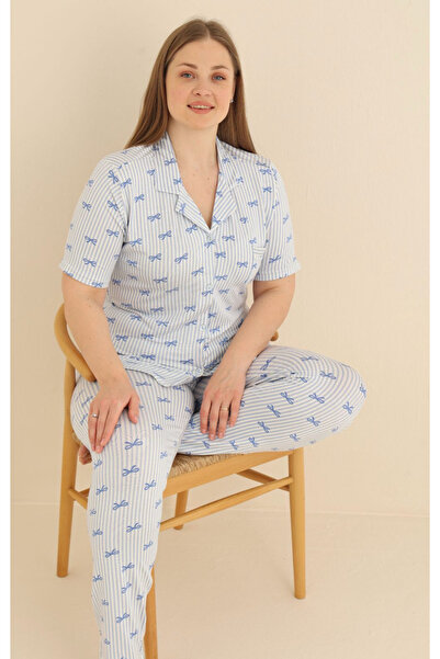 Slendos Γυναικείο, Βισκόζη, Υπερμεγέθη, Γιακάς πουκάμισου, Σετ πιτζάμες